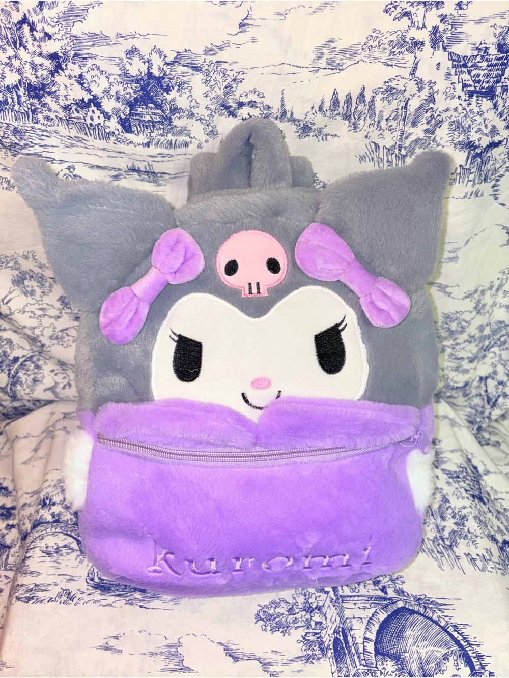 Girls Kuromi Backpack Large Capacity Plush Backpack Soft Purple 16'